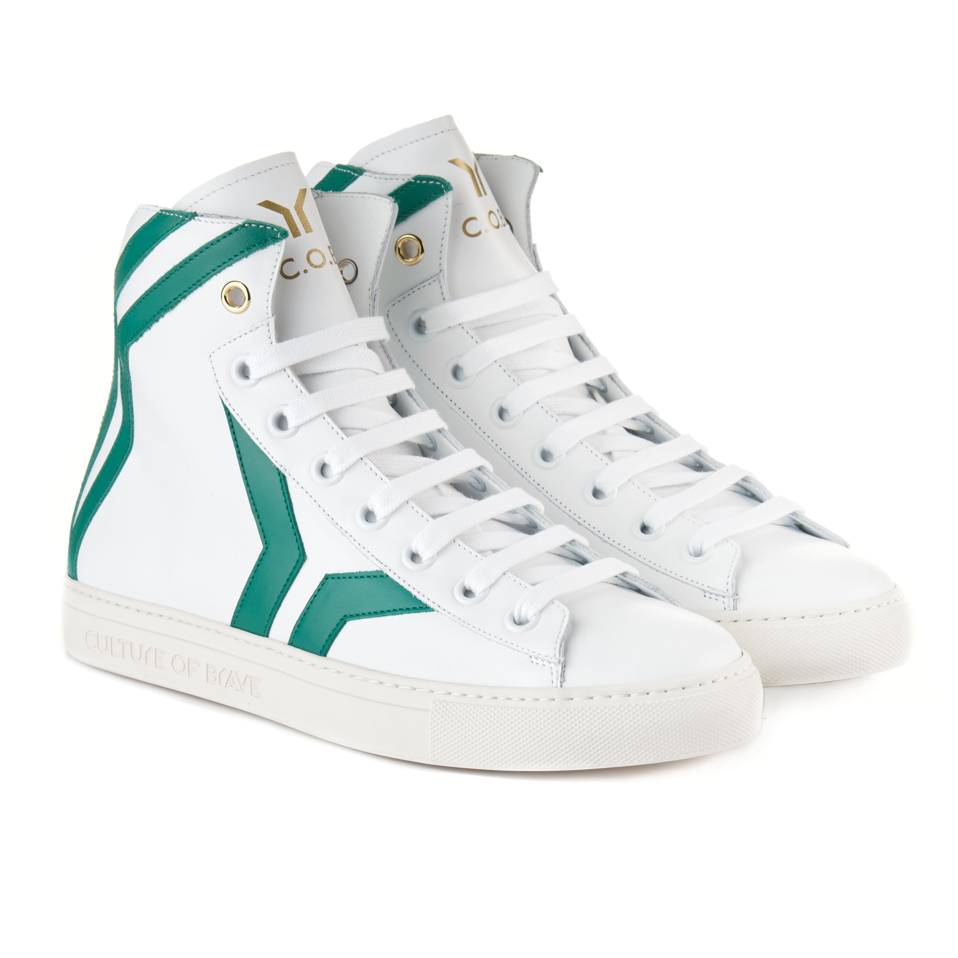 Resilient S16 Men White leather green wing mid cut