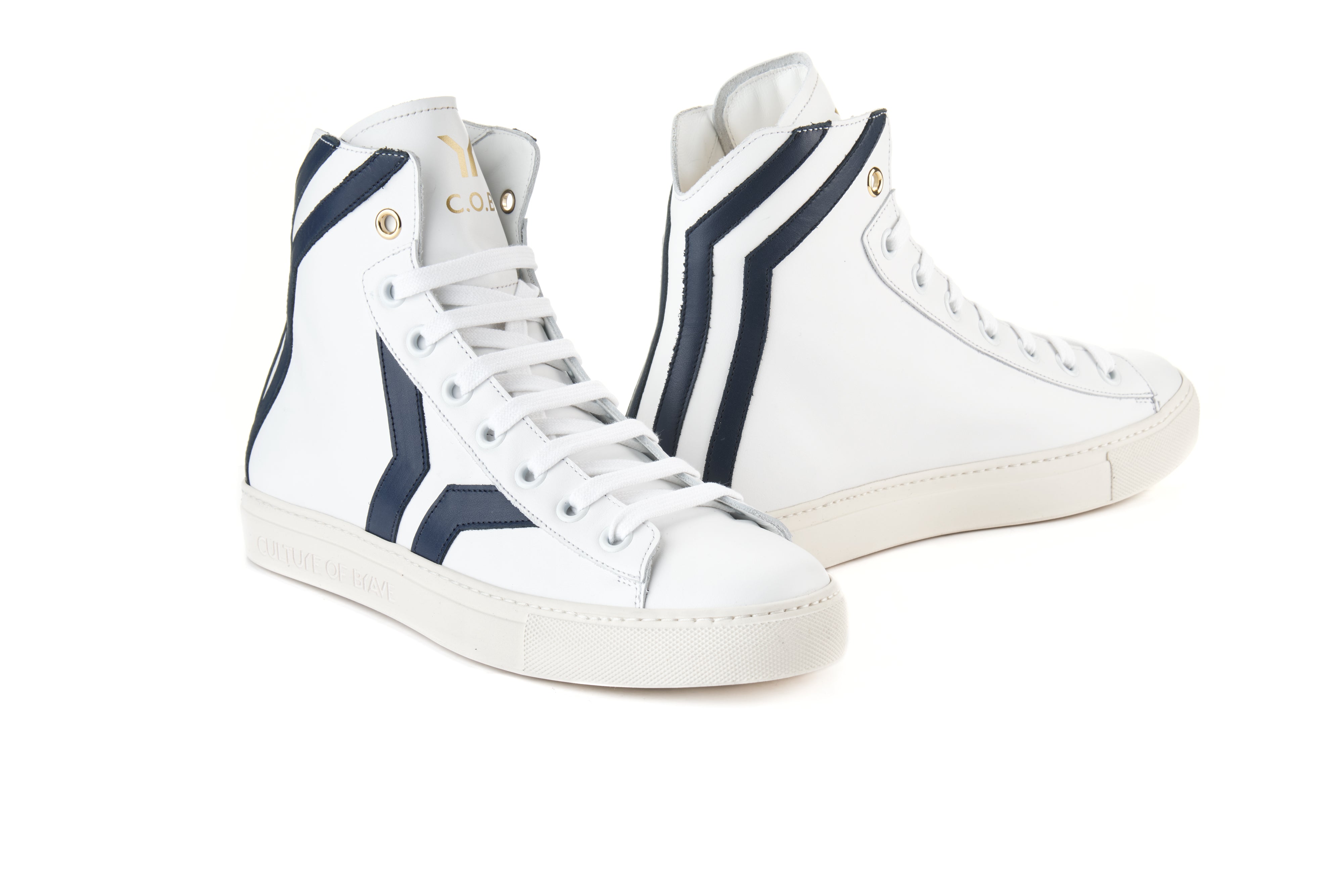 Resilient S24 Men White leather navy wing mid cut