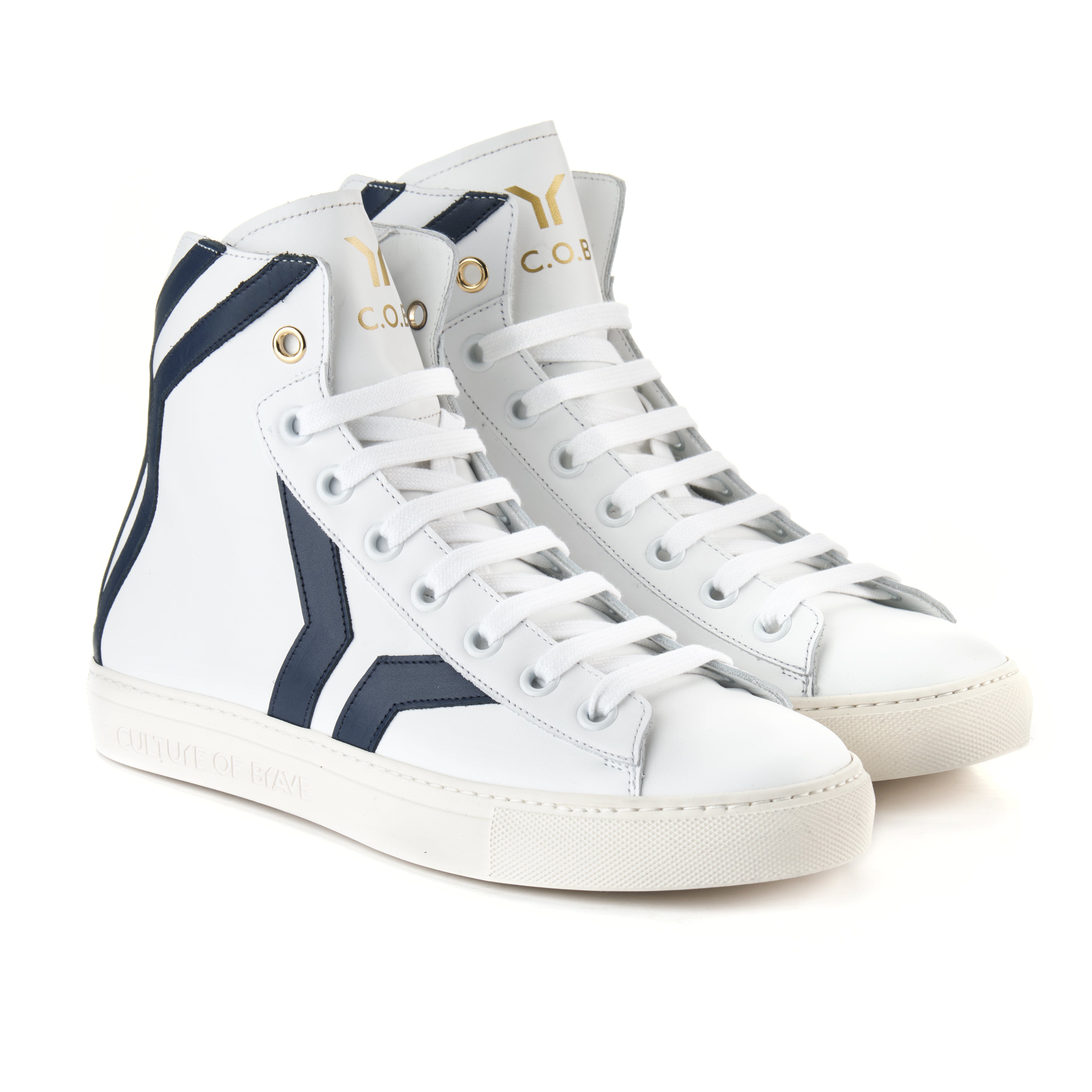 Resilient S24 Women White leather navy wing mid cut